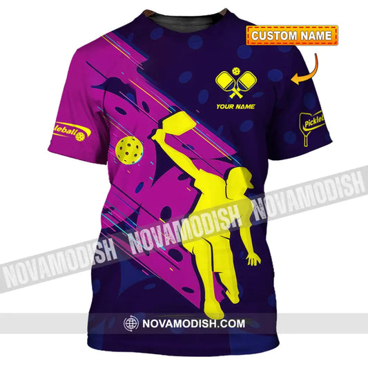 Unisex Shirt - Custom Name Pickleball Shirt Purple Yellow T-shirt