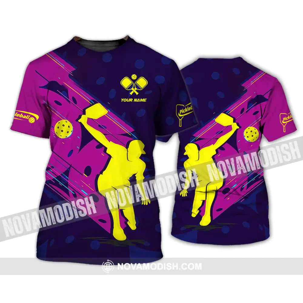 Unisex Shirt - Custom Name Pickleball Shirt Purple Yellow T-Shirt / S T-shirt