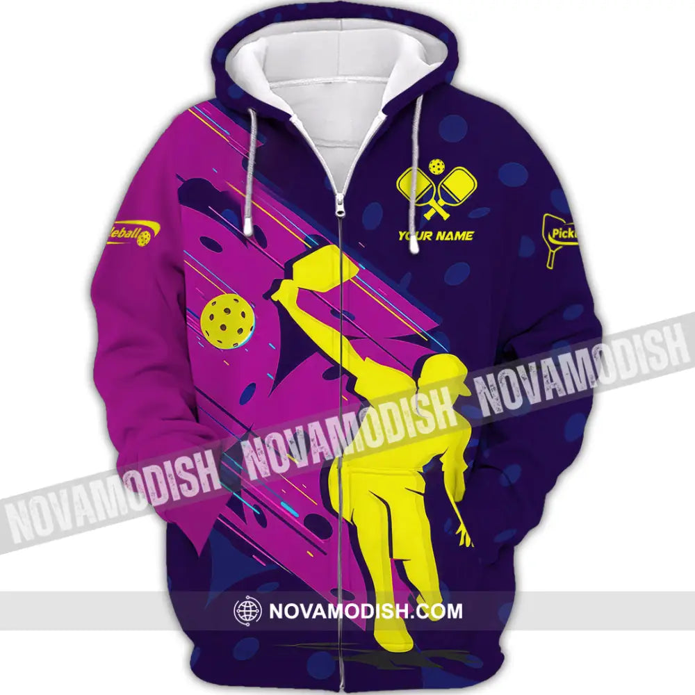 Unisex Shirt - Custom Name Pickleball Shirt Purple Yellow Zipper Hoodie / S T-shirt