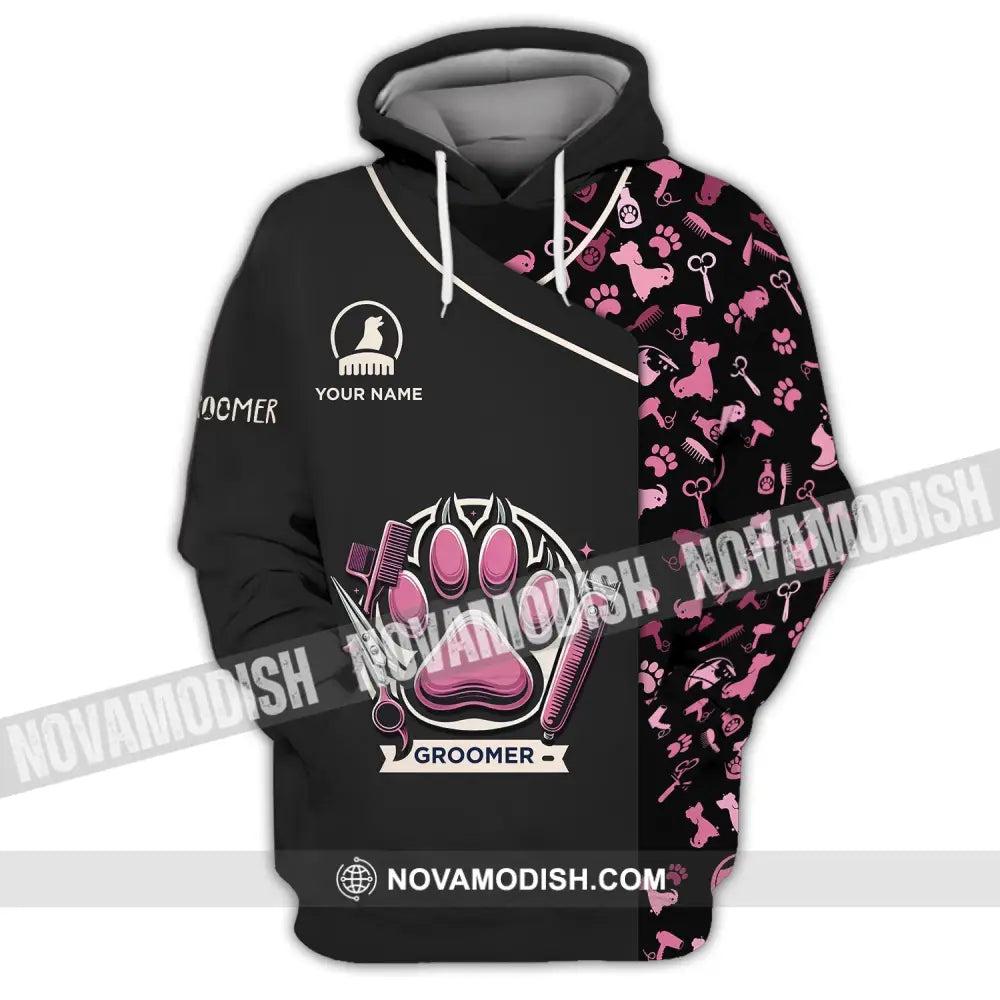 Unisex Shirt - Custom Name Shirt Pink Paw Groomer Hoodie / S T-shirt