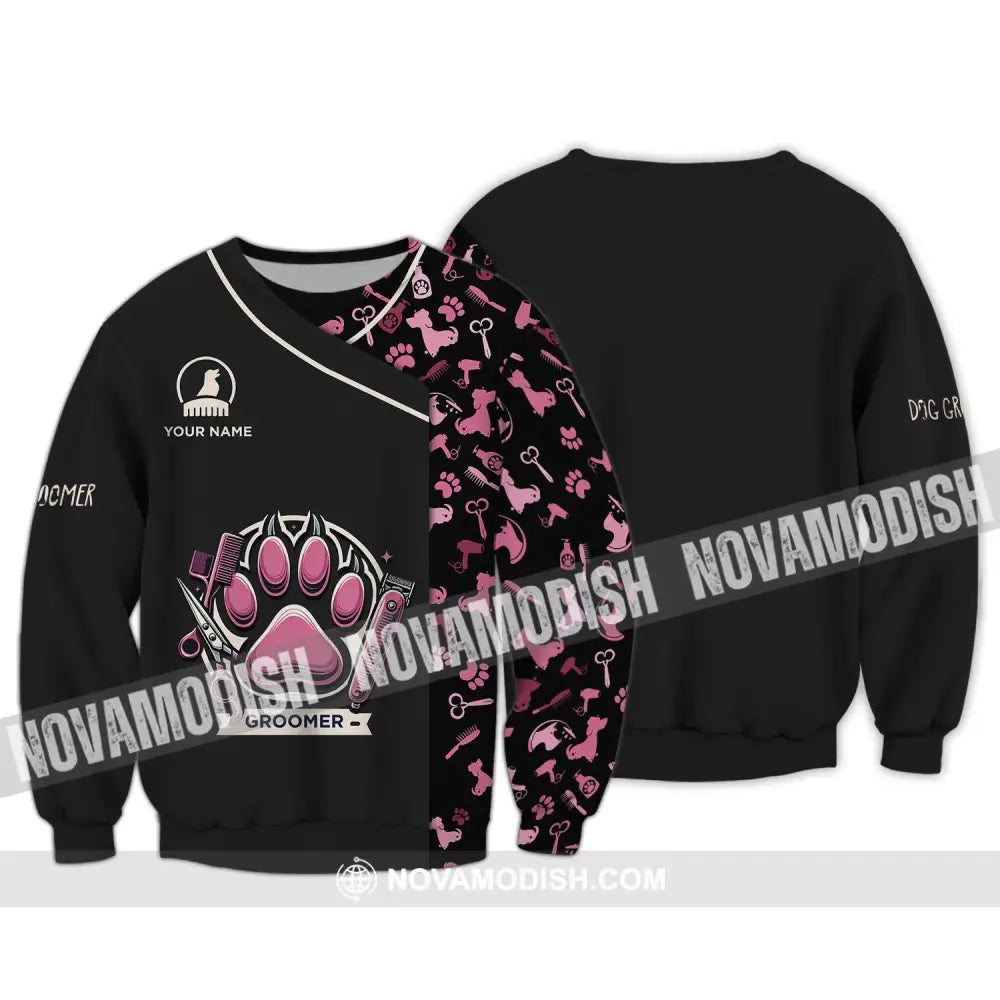 Unisex Shirt - Custom Name Shirt Pink Paw Groomer Long Sleeve / S T-shirt