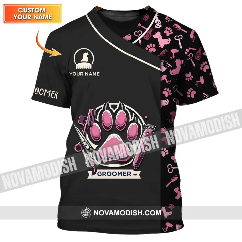 Unisex Shirt - Custom Name Shirt Pink Paw Groomer T-shirt