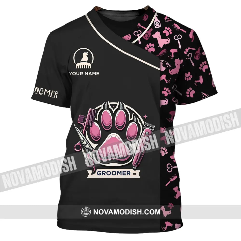 Unisex Shirt - Custom Name Shirt Pink Paw Groomer T-Shirt / S T-shirt