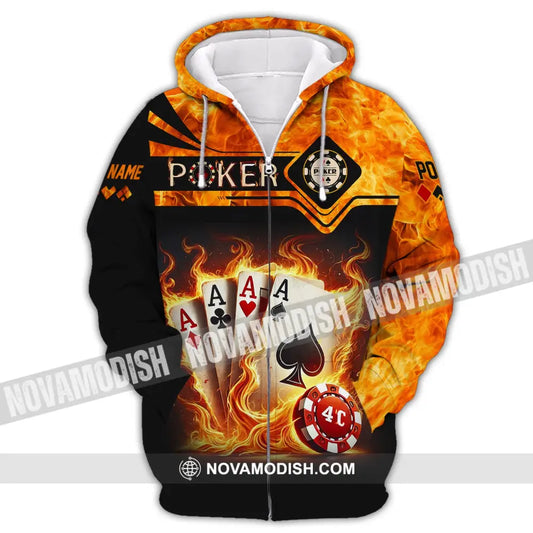 Unisex Shirt Custom Name Poker Casino Hoodie Polo Long Sleeve Zipper / S T-Shirt
