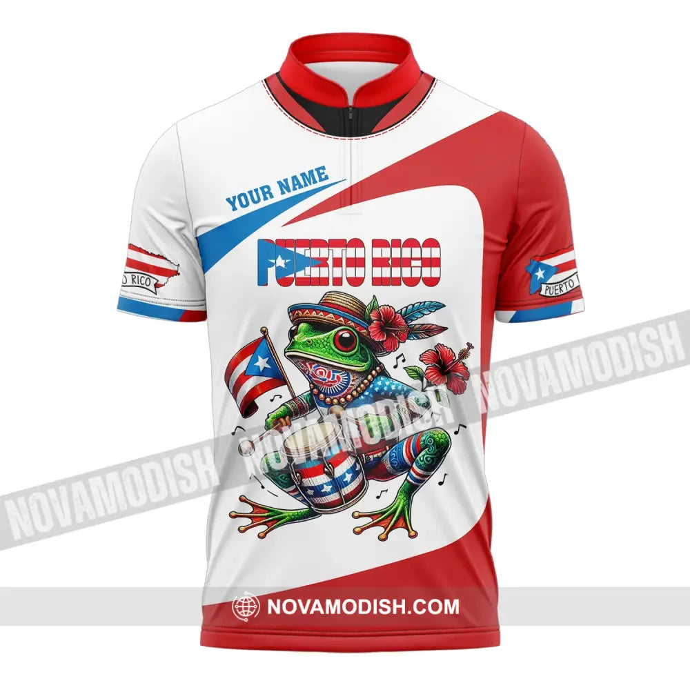Unisex Shirt Custom Name Puerto Rico Polo Long Sleeve Gift Zipper / S T-Shirt