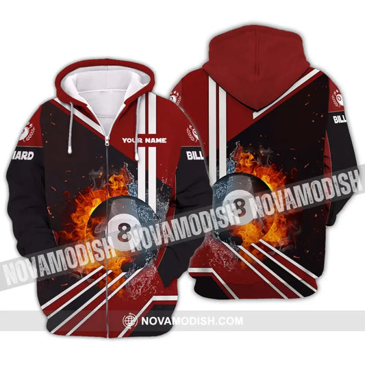 Unisex Shirt - Custom Name Shirt Red Billiard Ball 8 Zipper Hoodie / S T-shirt