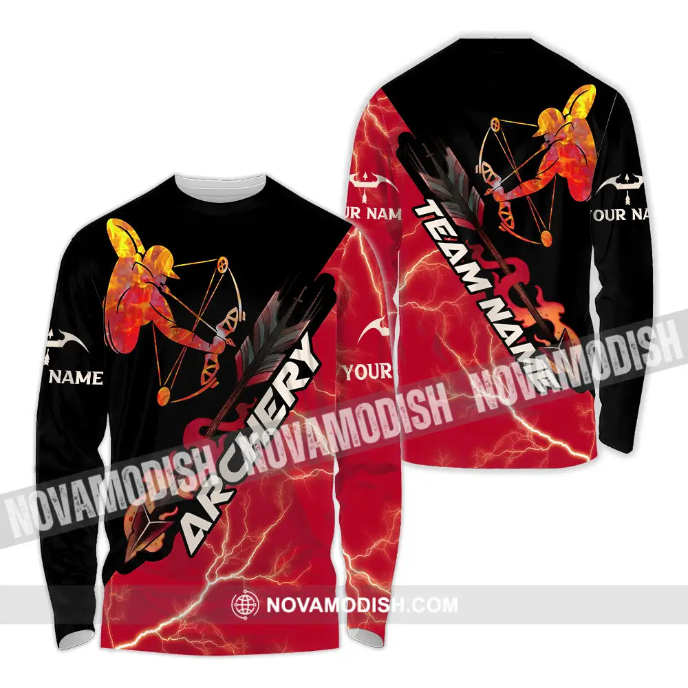 Unisex Shirt - Custom Name Red Fire Archery Shirt Long Sleeve Shirt / S T-shirt