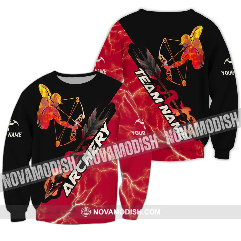 Unisex Shirt - Custom Name Red Fire Archery Shirt Long Sleeve / S T-shirt