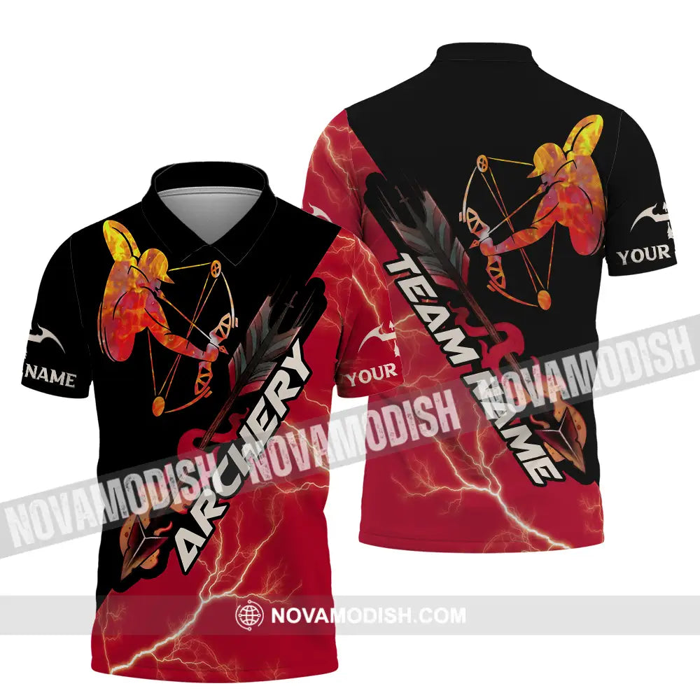 Unisex Shirt - Custom Name Red Fire Archery Shirt Polo Shirt / S T-shirt