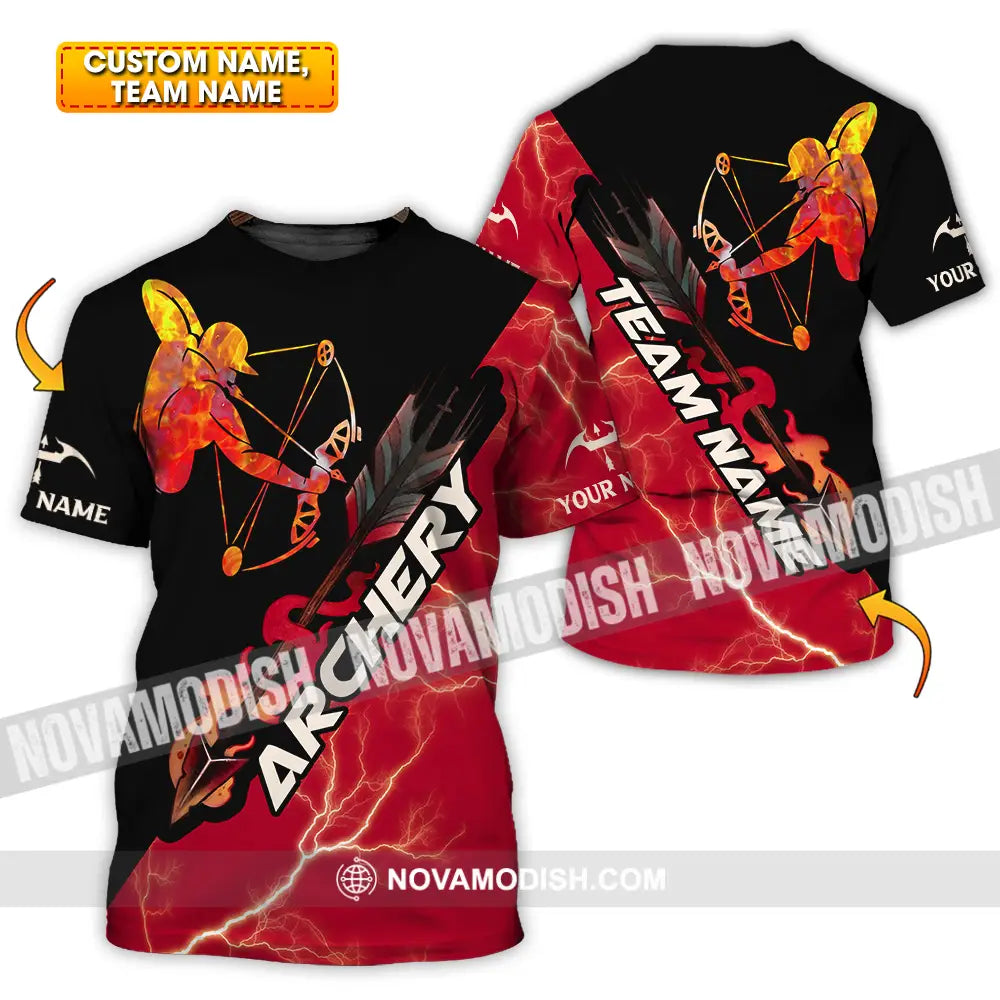 Unisex Shirt - Custom Name Red Fire Archery Shirt T-shirt