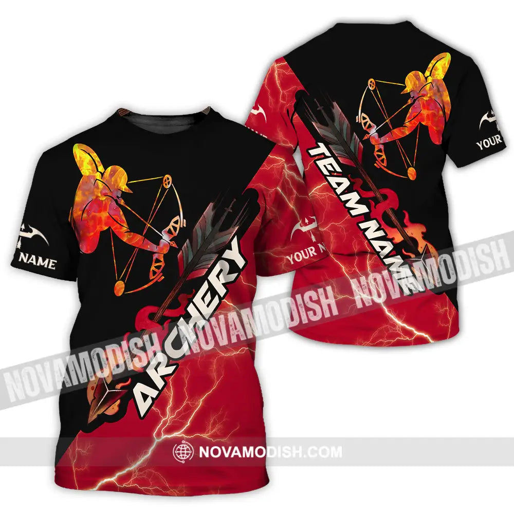 Unisex Shirt - Custom Name Red Fire Archery Shirt T-Shirt / S T-shirt