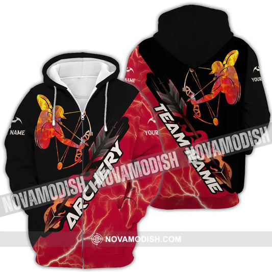 Unisex Shirt - Custom Name Red Fire Archery Shirt Zipper Hoodie / S T-shirt