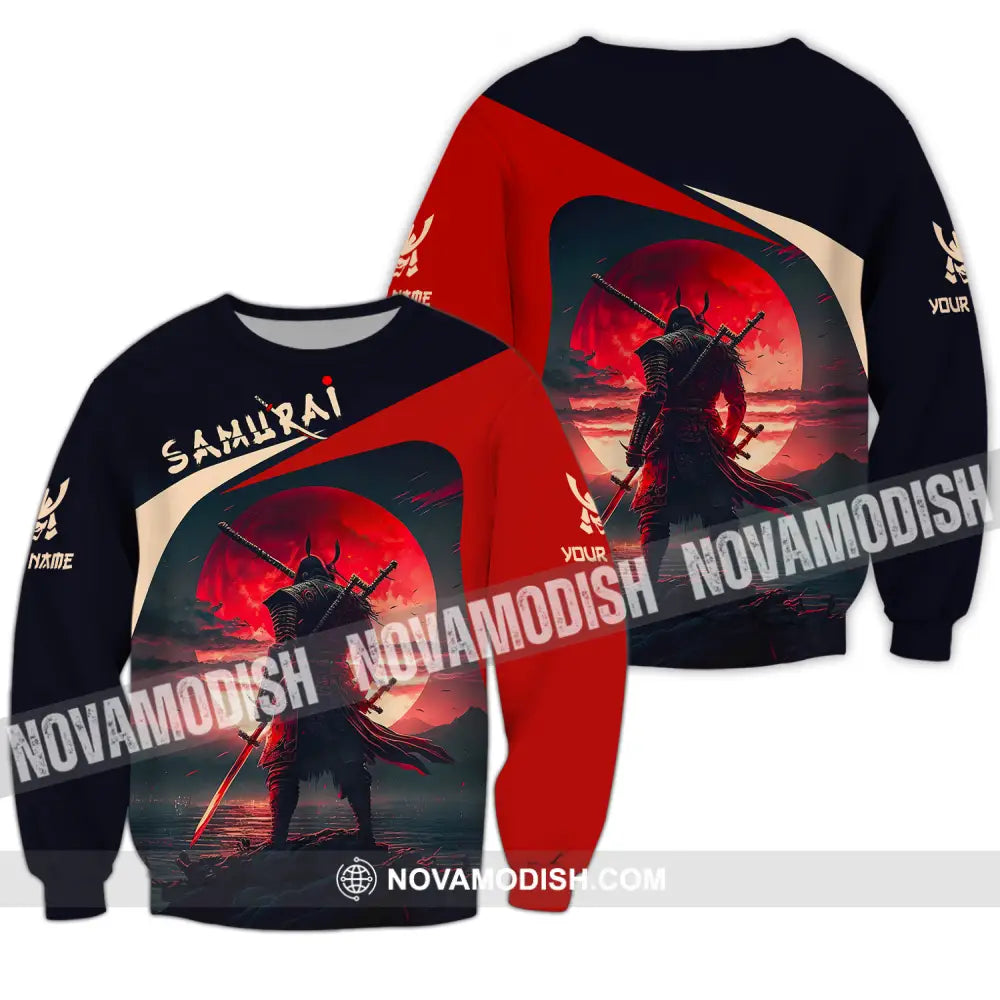 Unisex Shirt - Custom Name Samurai Red Black Shirt Long Sleeve / S T-shirt