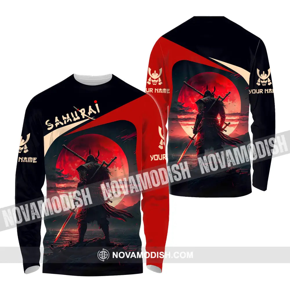 Unisex Shirt - Custom Name Samurai Red Black Shirt Long Sleeve Shirt / S T-shirt
