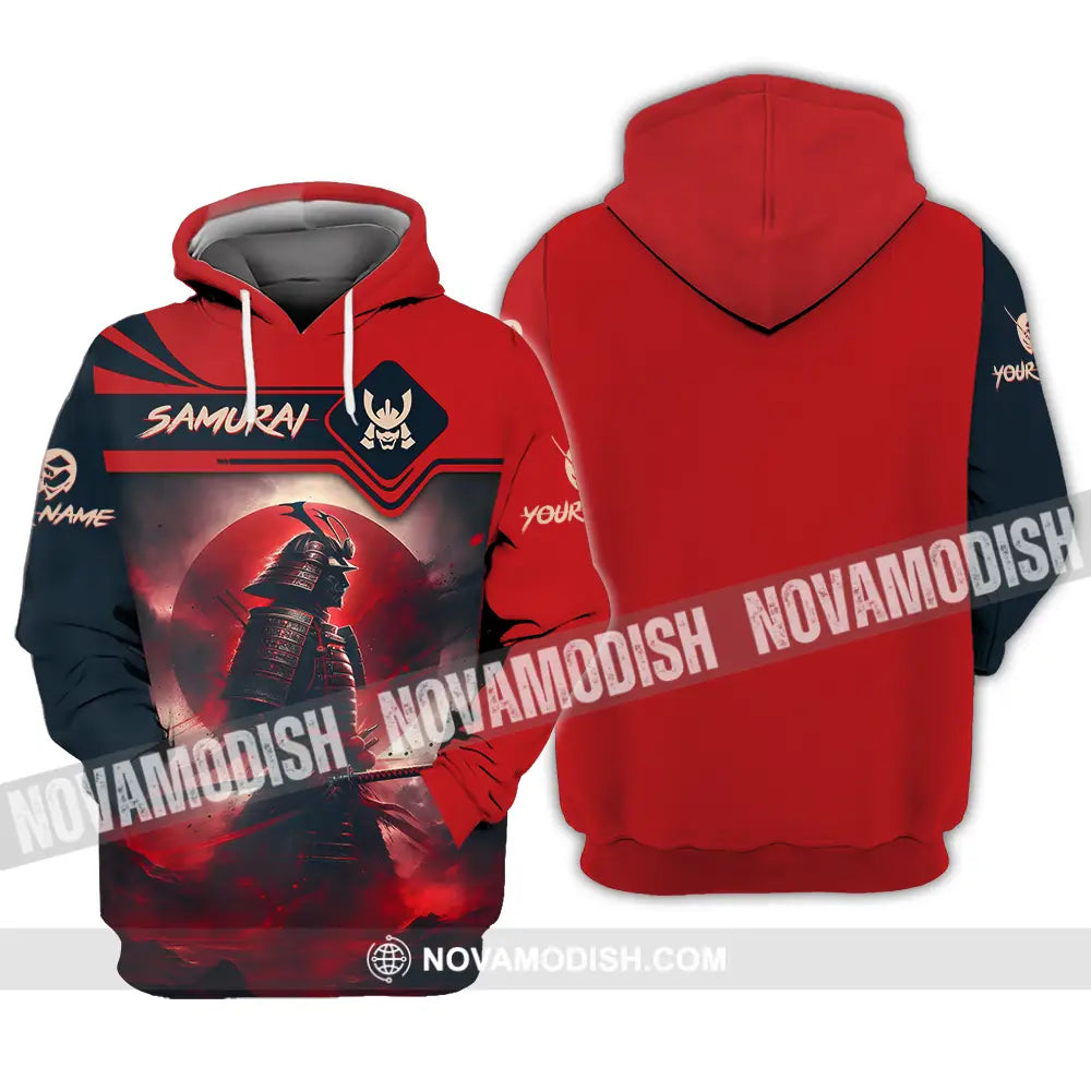 Unisex Shirt - Custom Name Samurai Shirt Red Moon Hoodie / S T-shirt