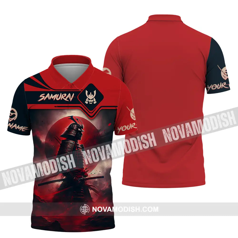 Unisex Shirt - Custom Name Samurai Shirt Red Moon Polo Shirt / S T-shirt