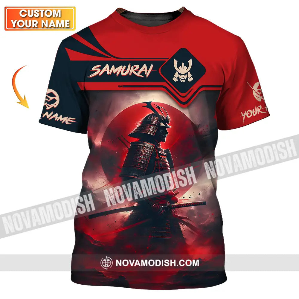 Unisex Shirt - Custom Name Samurai Shirt Red Moon T-shirt