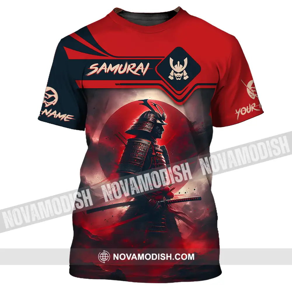 Unisex Shirt - Custom Name Samurai Shirt Red Moon T-Shirt / S T-shirt