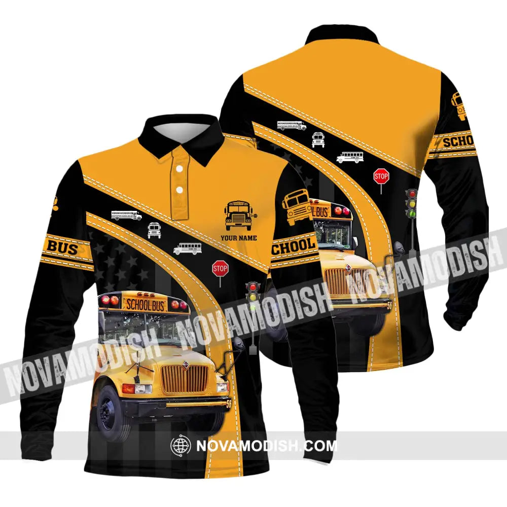 Unisex Shirt - Custom Name School Bus Shirt Long Sleeve Polo / S T-shirt
