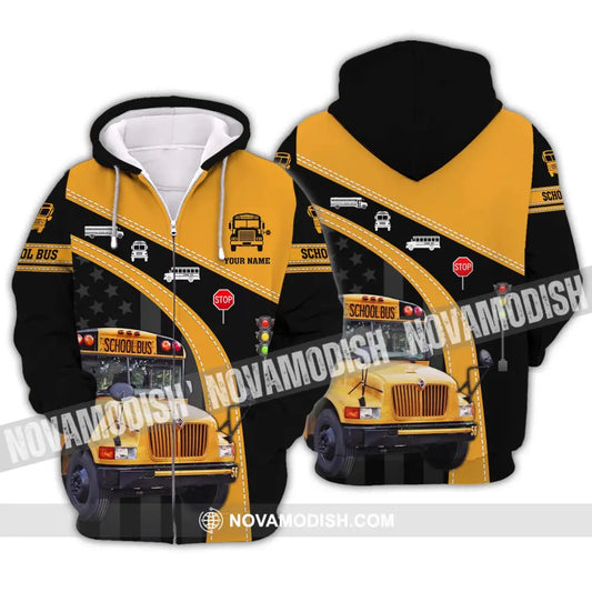 Unisex Shirt - Custom Name School Bus Shirt Zipper Hoodie / S T-shirt