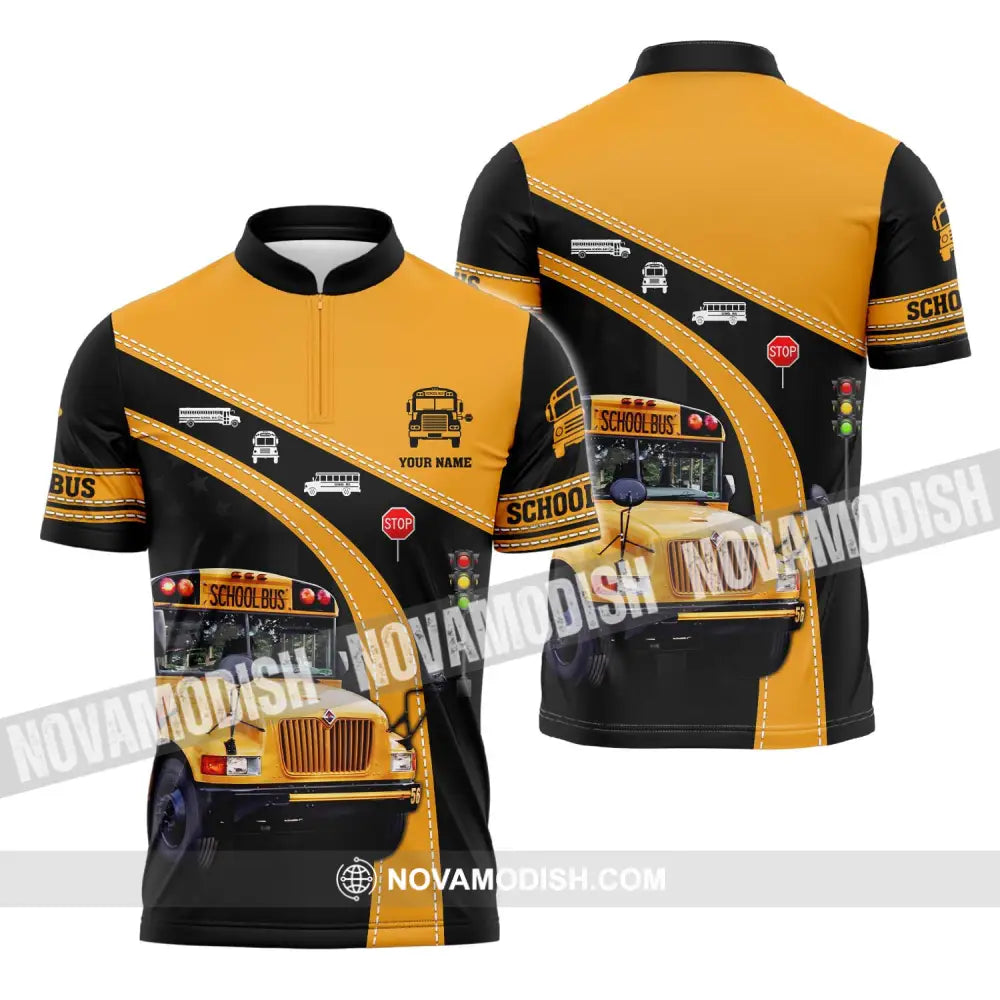 Unisex Shirt - Custom Name School Bus Shirt Zipper Polo Shirt / S T-shirt