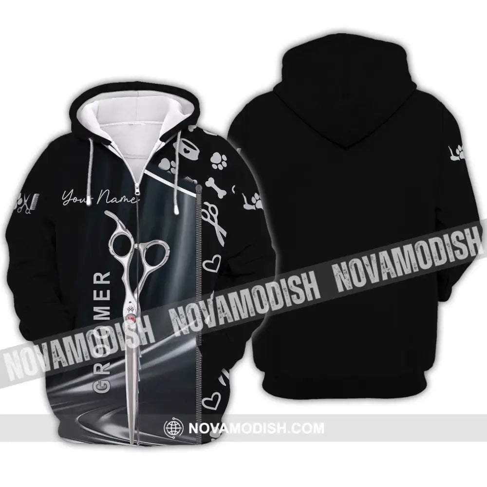 Unisex Shirt - Custom Name Shirt - Scissors Groomer Shirt Zipper Hoodie / S T-shirt
