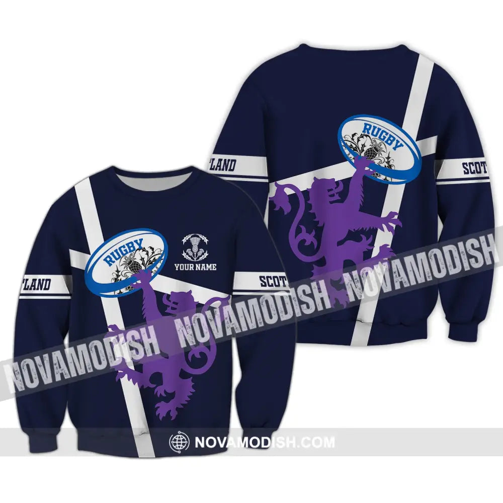 Unisex Shirt Custom Name Scotland Hoodie Rugby Lover T-Shirt Long Sleeve / S