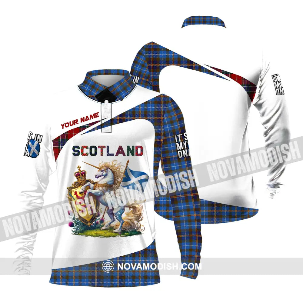 Unisex Shirt Custom Name Scotland Polo Long Sleeve Lover T-Shirt / S