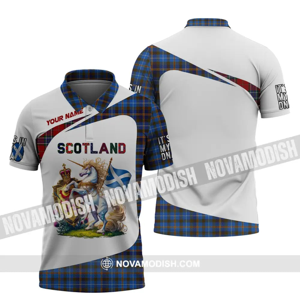 Unisex Shirt Custom Name Scotland Polo Long Sleeve Lover T-Shirt / S