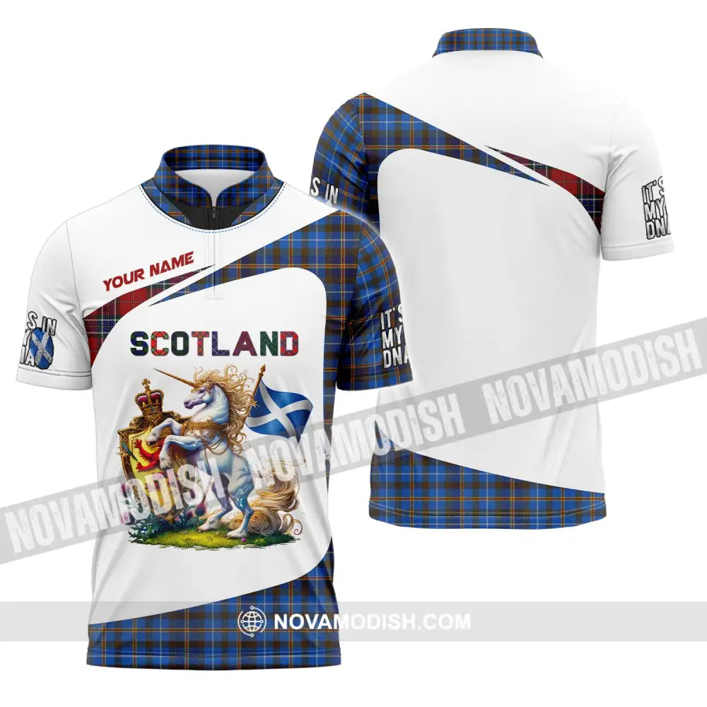 Unisex Shirt Custom Name Scotland Polo Long Sleeve Lover T-Shirt Zipper / S