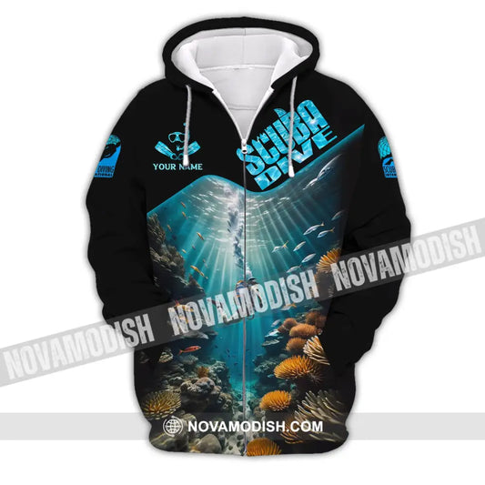 Unisex Shirt Custom Name Scuba Diving Apparel Gift For Lovers Zipper Hoodie / S T-Shirt