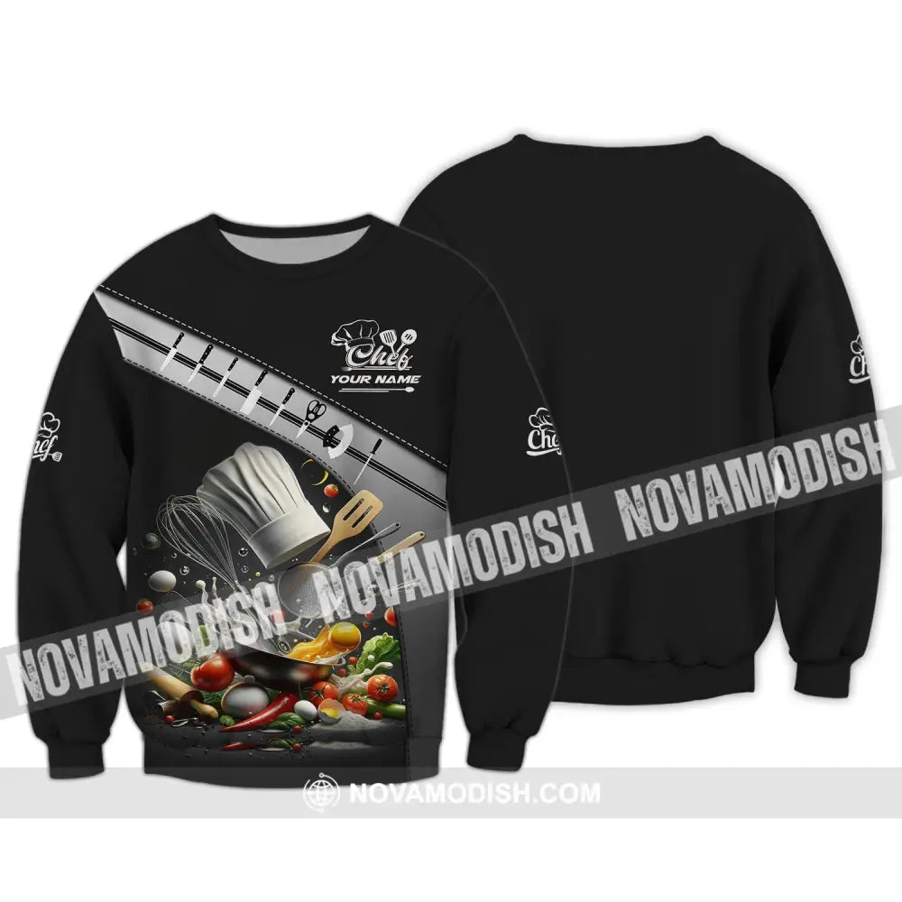 Unisex Shirt - Custom Name Shirt - Set Knife Of Chef Kitchen Equipment Long Sleeve / S T-shirt