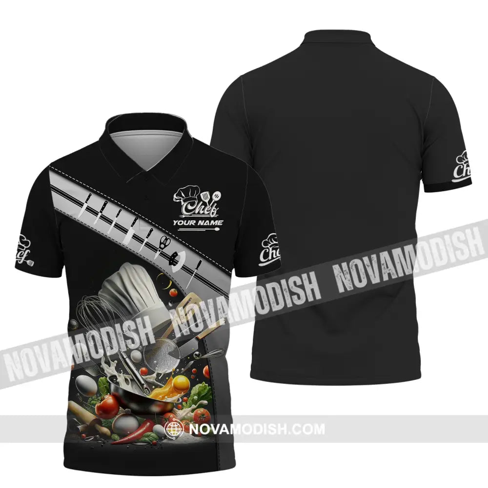 Unisex Shirt - Custom Name Shirt - Set Knife Of Chef Kitchen Equipment Polo Shirt / S T-shirt