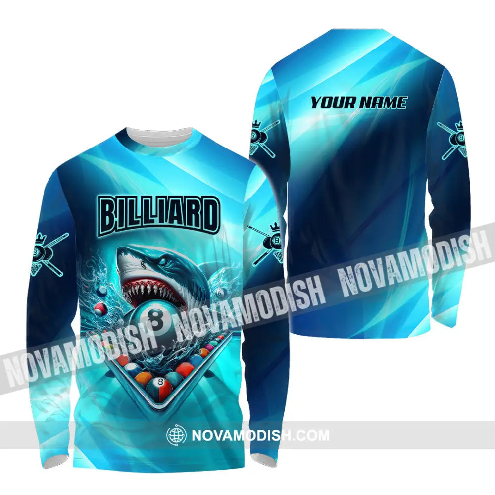 Unisex Shirt - Custom Name Shark Billiards Sport Shirt Long Sleeve Shirt / S T-shirt