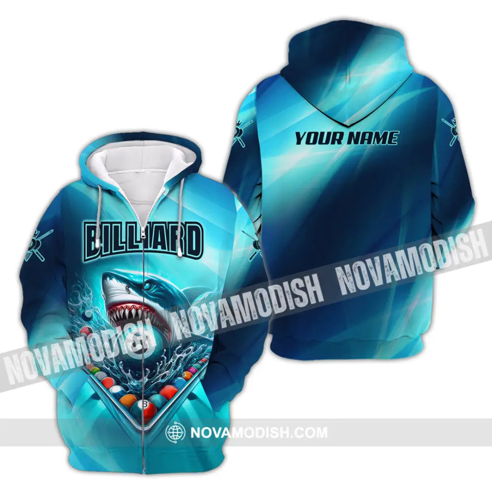Unisex Shirt - Custom Name Shark Billiards Sport Shirt Zipper Hoodie / S T-shirt