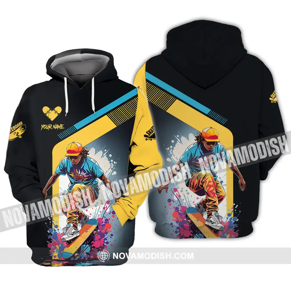 Unisex Shirt - Custom Name Skateboard Sport Shirt For Player Golden Heart Hoodie / S T-shirt