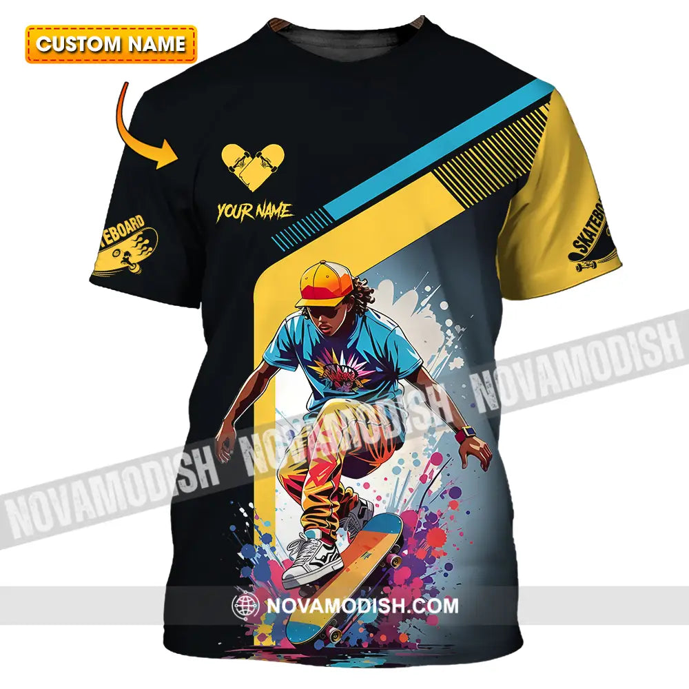 Unisex Shirt - Custom Name Skateboard Sport Shirt For Player Golden Heart T-shirt
