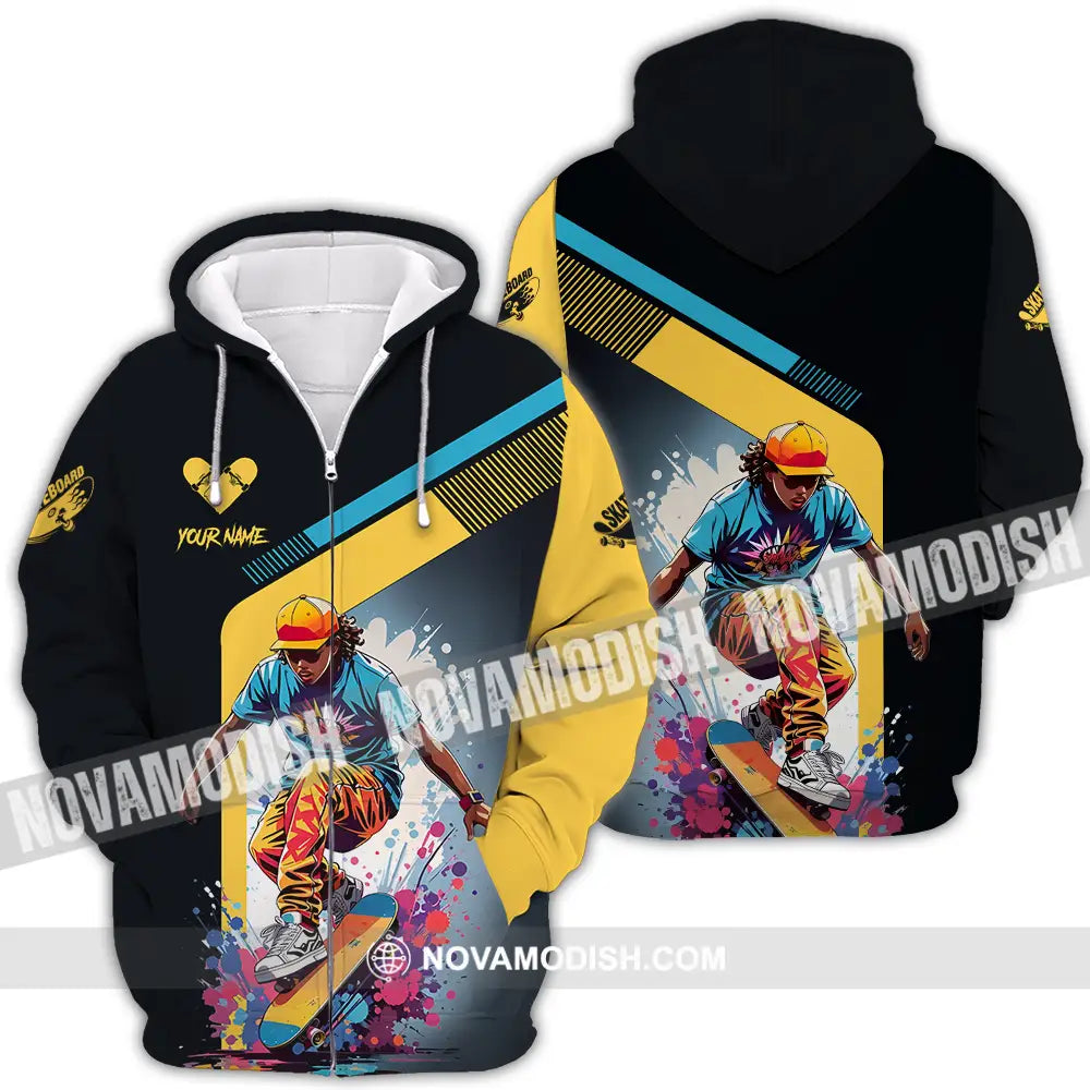 Unisex Shirt - Custom Name Skateboard Sport Shirt For Player Golden Heart Zipper Hoodie / S T-shirt