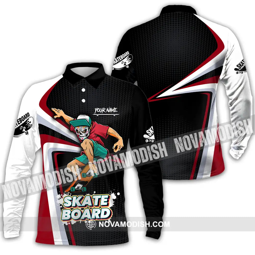 Unisex Shirt - Custom Name Skateboard Sport Shirt For Player Long Sleeve Polo / S T-shirt
