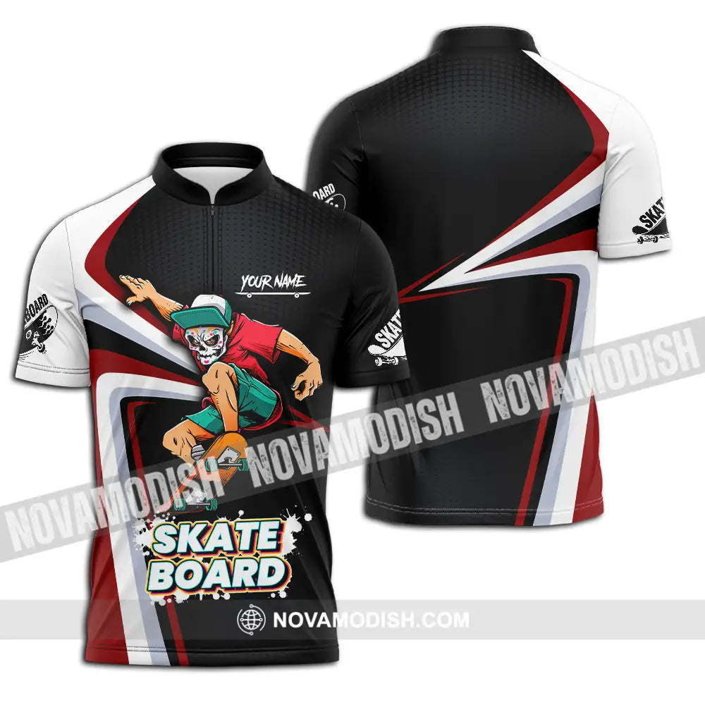 Unisex Shirt - Custom Name Skateboard Sport Shirt For Player Zipper Polo Shirt / S T-shirt