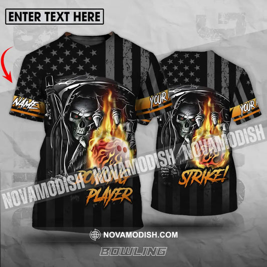 Unisex Shirt - Custom Name Skull Bowling Player Shirt T-shirt