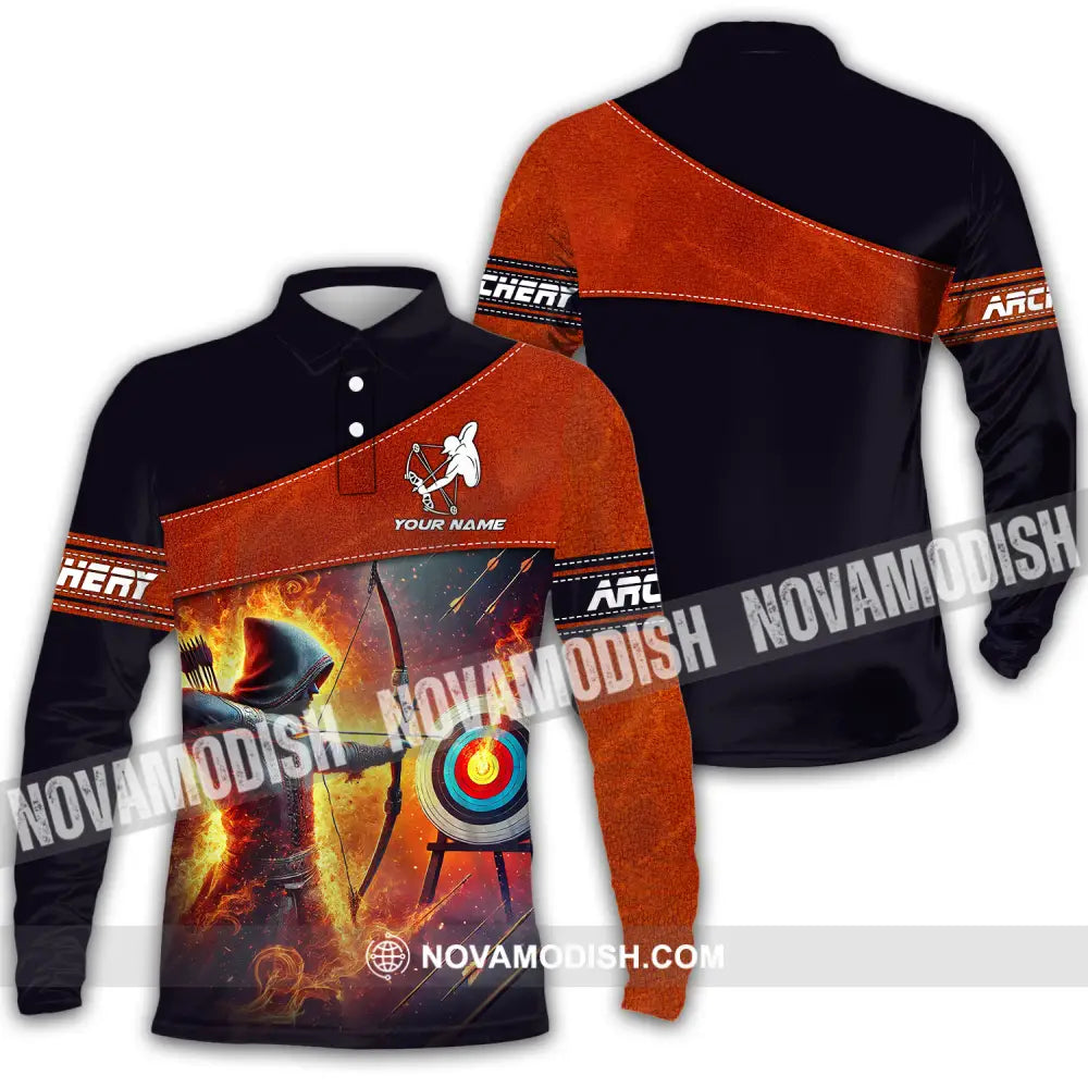 Unisex Shirt - Custom Name Sport Shirt Archery Lover Long Sleeve Polo / S T-shirt