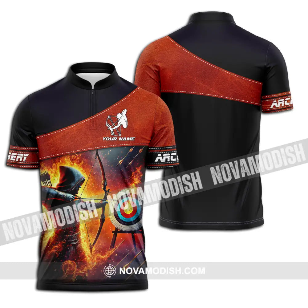 Unisex Shirt - Custom Name Sport Shirt Archery Lover Zipper Polo Shirt / S T-shirt