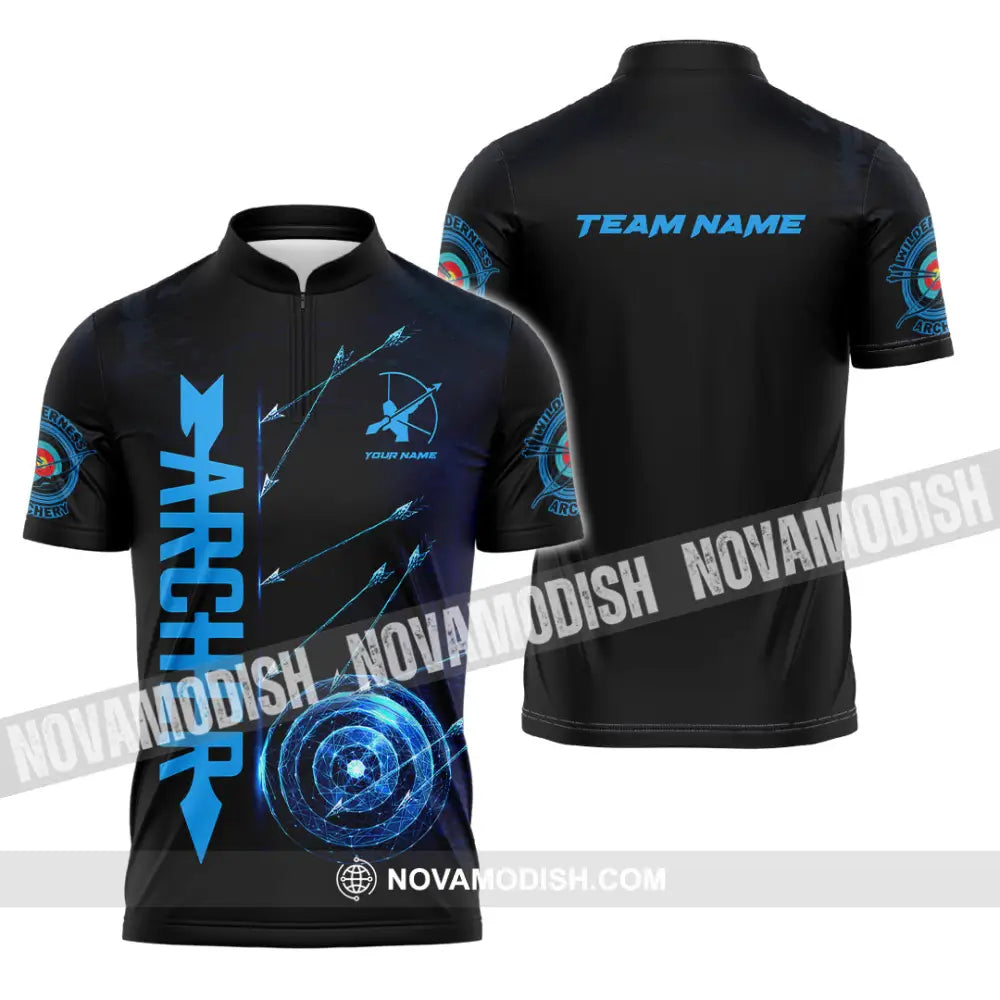 Unisex Shirt - Custom Name Sport Shirt Archery Player Zipper Polo Shirt / S T-shirt