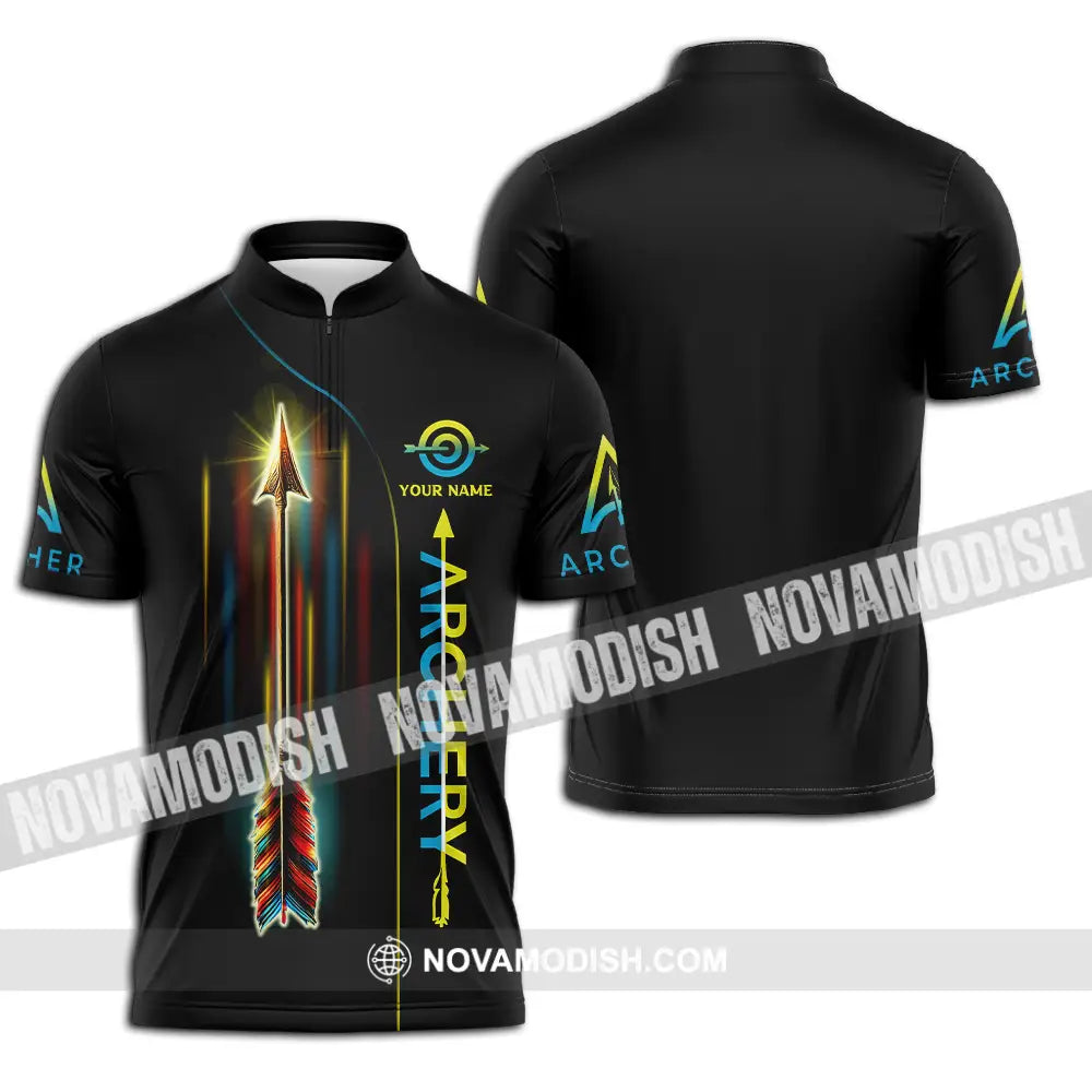 Unisex Shirt - Custom Name Sport Shirt Archery Player Zipper Polo Shirt / S T-shirt