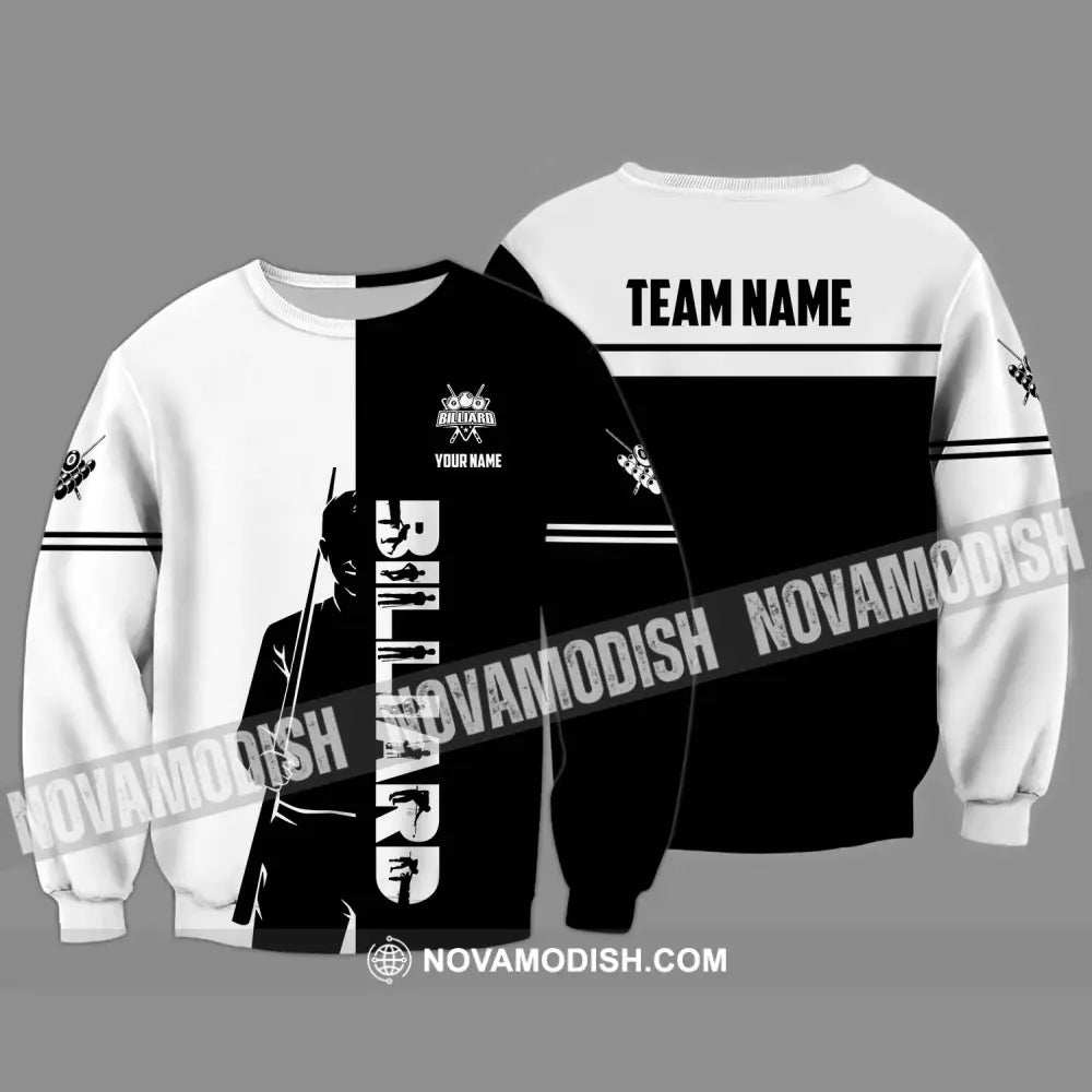 Unisex Shirt - Custom Name Sport Shirt Billiard Classic Black And White Long Sleeve / S T-shirt