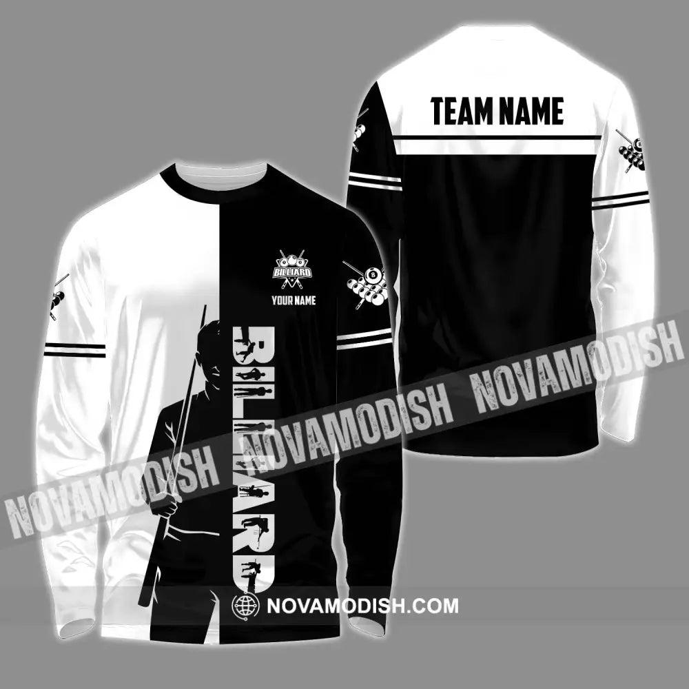 Unisex Shirt - Custom Name Sport Shirt Billiard Classic Black And White Long Sleeve Shirt / S T-shirt