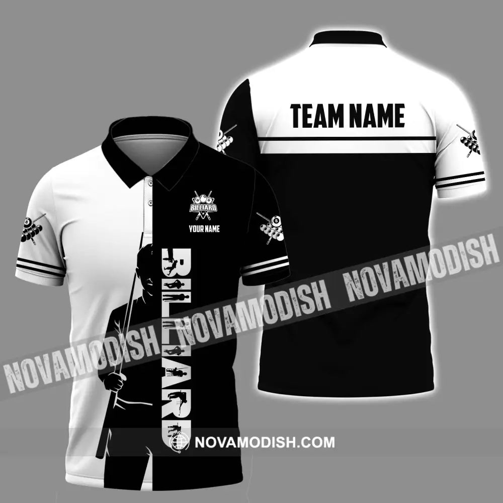Unisex Shirt - Custom Name Sport Shirt Billiard Classic Black And White Polo Shirt / S T-shirt