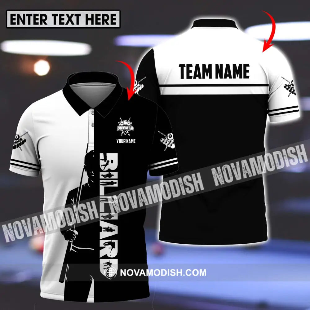 Unisex Shirt - Custom Name Sport Shirt Billiard Classic Black And White T-shirt