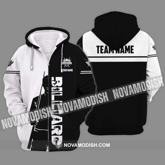 Unisex Shirt - Custom Name Sport Shirt Billiard Classic Black And White Zipper Hoodie / S T-shirt
